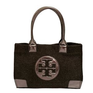 Tory Burch Women's Felt Wool w Metallic Patent Leather Detail Ella Tote Bag Brow
